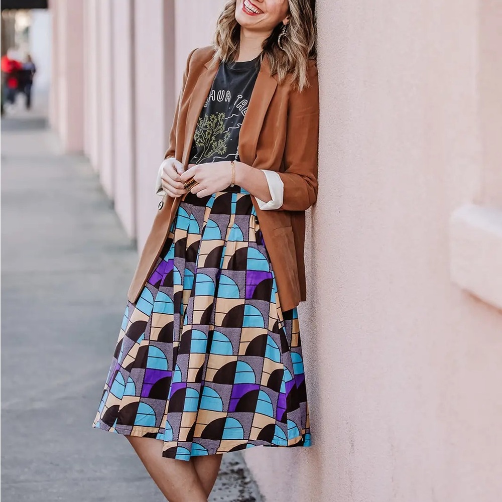 NWT Francis & Benedict West African Geometric Print Midi Skirt Size Small